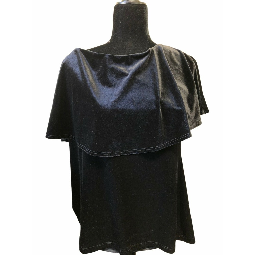 S. Levine Velvet Capelet Top Women‎ XL Black Off Shoulder Evening Party Cocktail